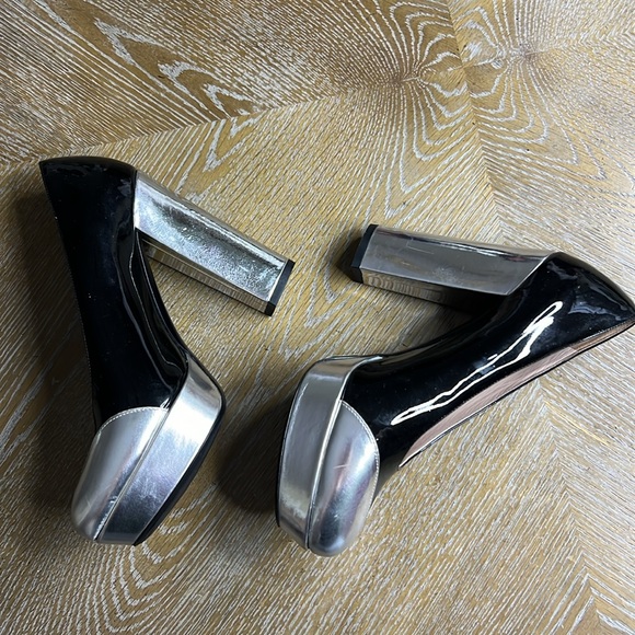 MIU MIU Retro Black Silver Platform Chunky Heels 37 - Picture 3 of 8